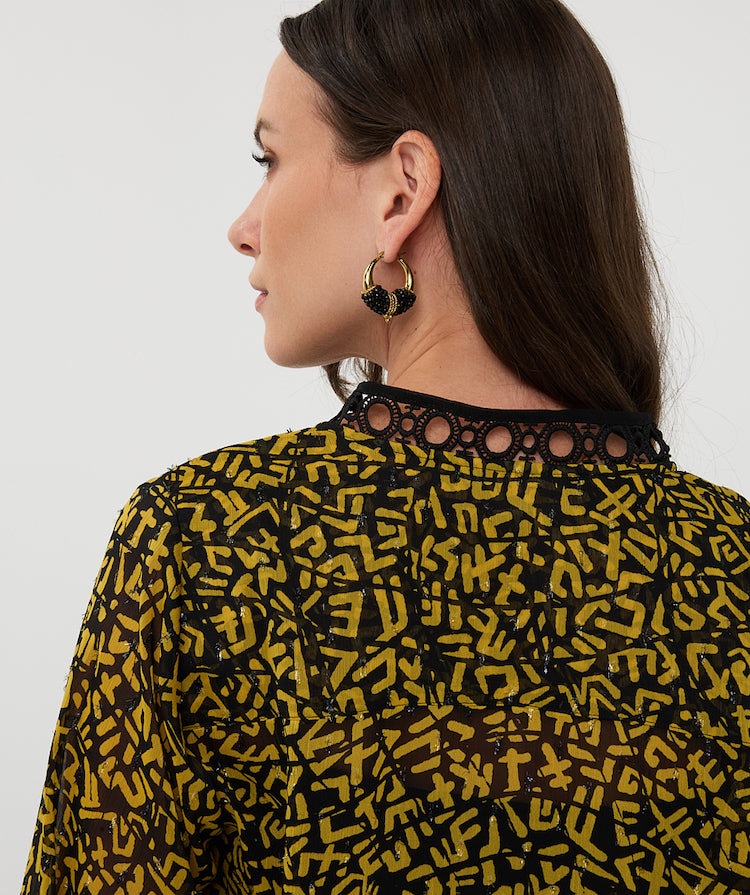 Print Sheer Button Front Blouse With Tank