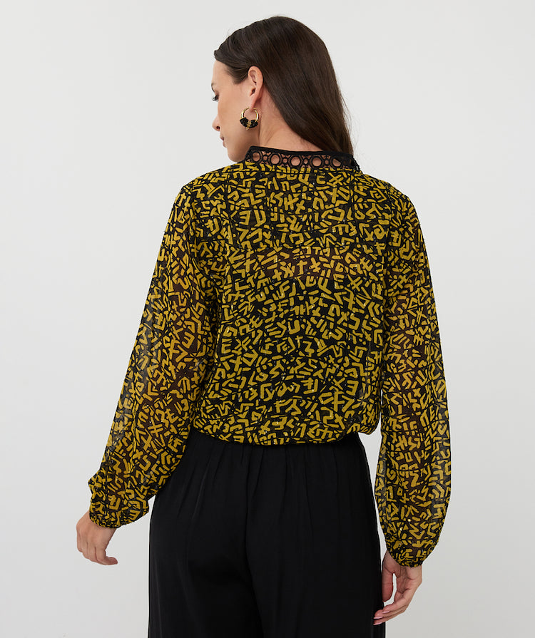 Print Sheer Button Front Blouse With Tank