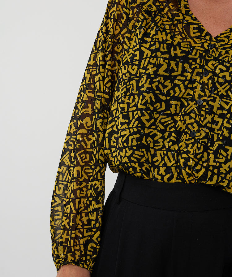 Print Sheer Button Front Blouse With Tank