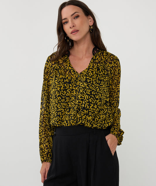 Print Sheer Button Front Blouse With Tank