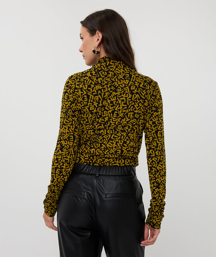Print Long Sleeve Mock Neck Top