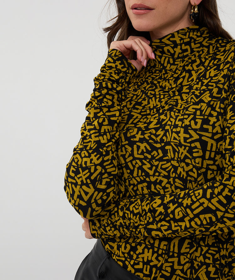 Print Long Sleeve Mock Neck Top
