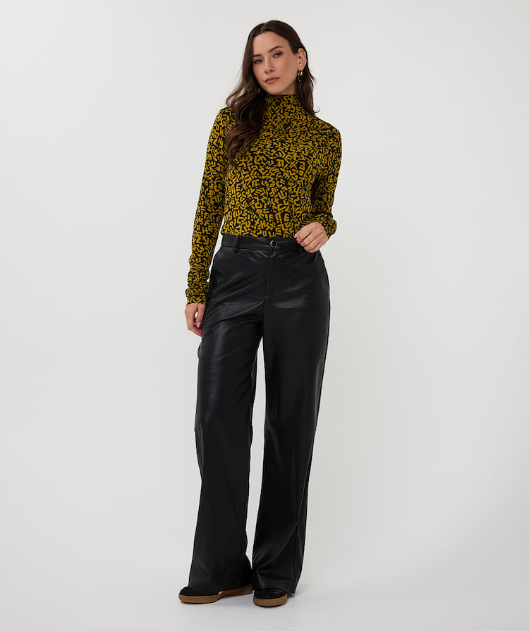 Print Long Sleeve Mock Neck Top