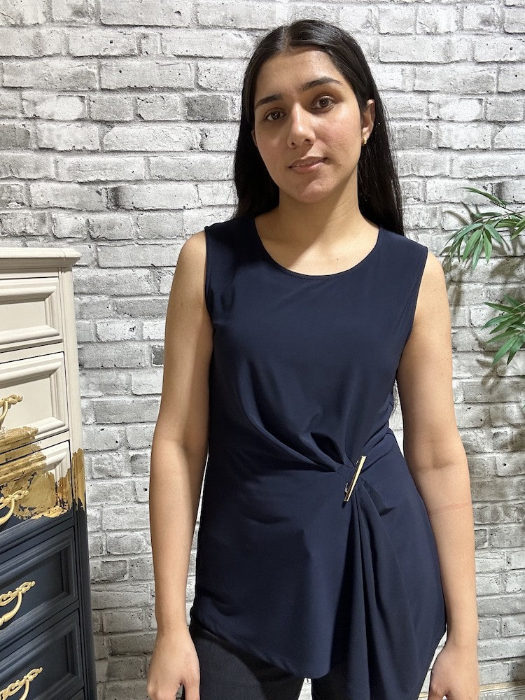 Sleeveless Hip Length Top With Ruching Detail