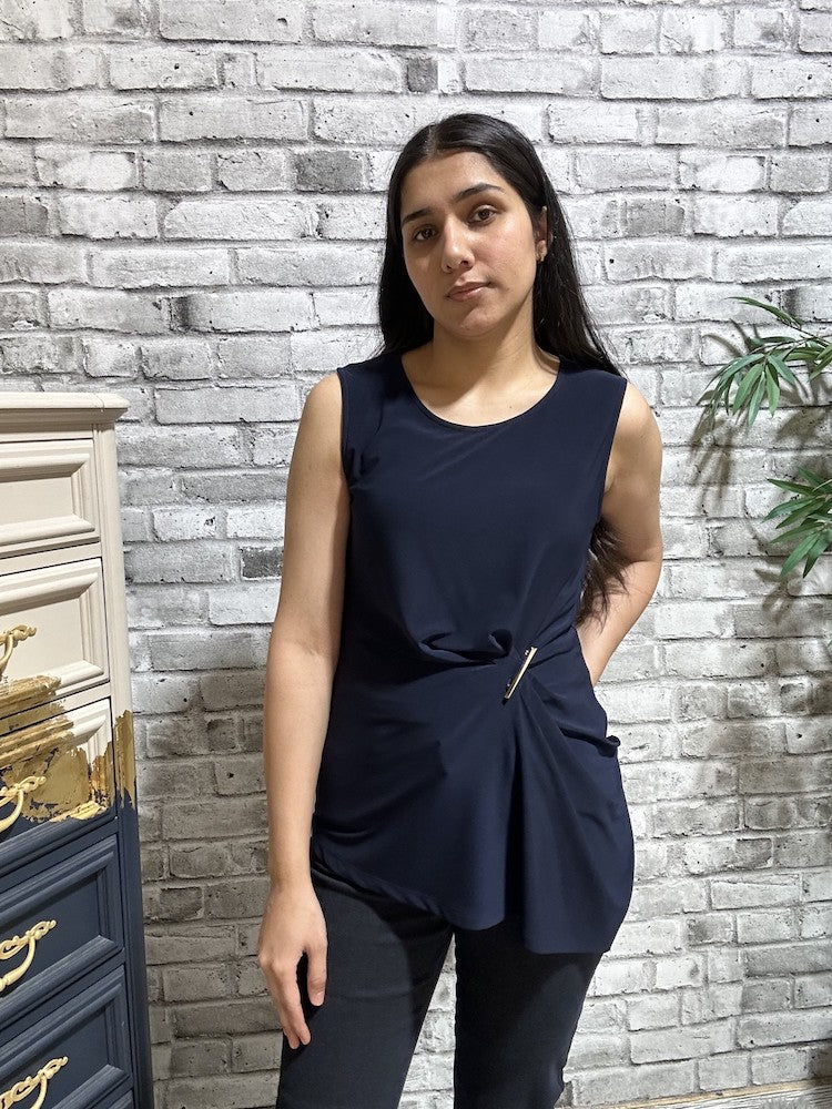 Sleeveless Hip Length Top With Ruching Detail