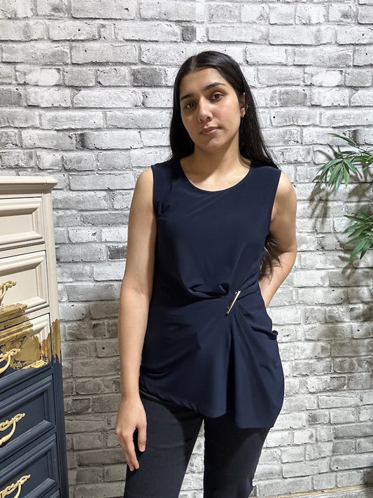 Sleeveless Hip Length Top With Ruching Detail