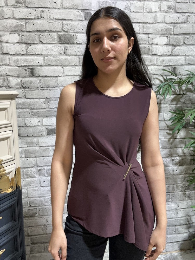 Sleeveless Hip Length Top With Ruching Detail