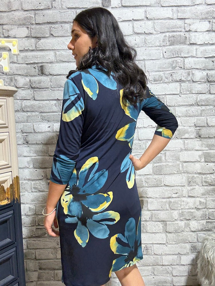 Floral Print Faux Wrap Dress With Buckle