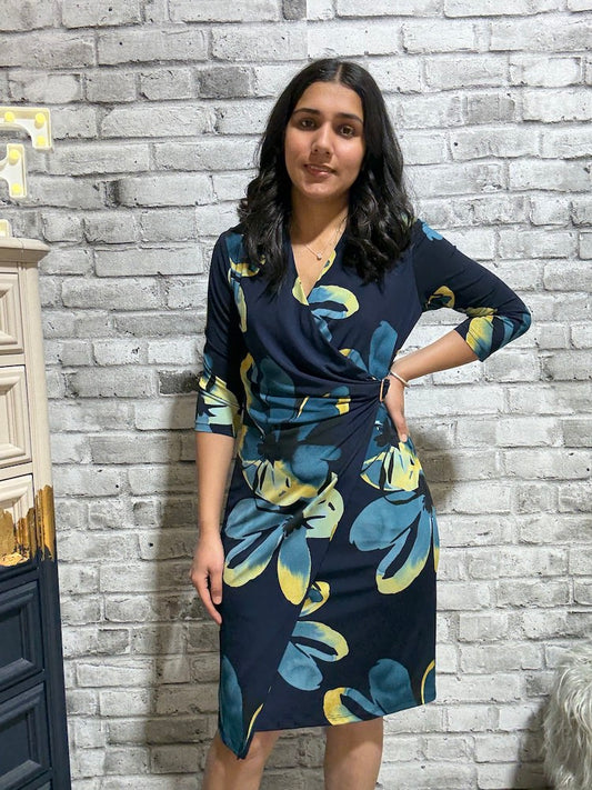 Floral Print Faux Wrap Dress With Buckle