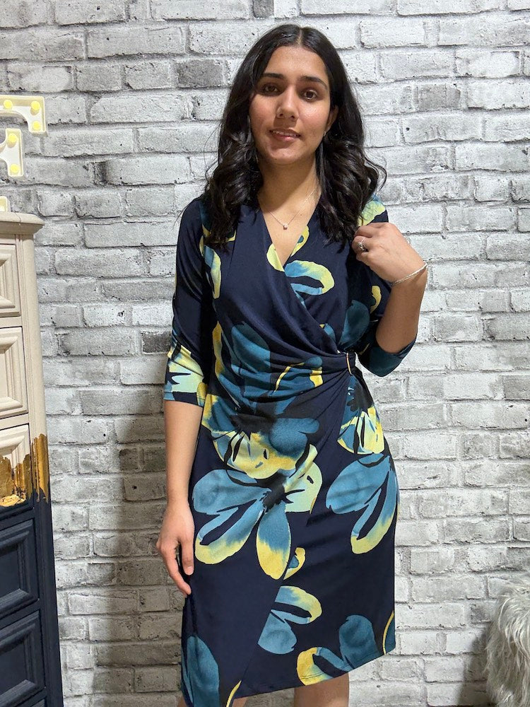 Floral Print Faux Wrap Dress With Buckle