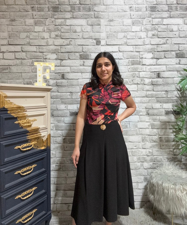 Abstract Print Mesh Lined Top