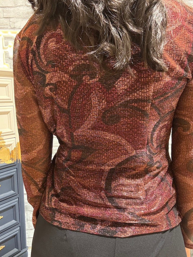 Cross Front Long Sleeve Print Top