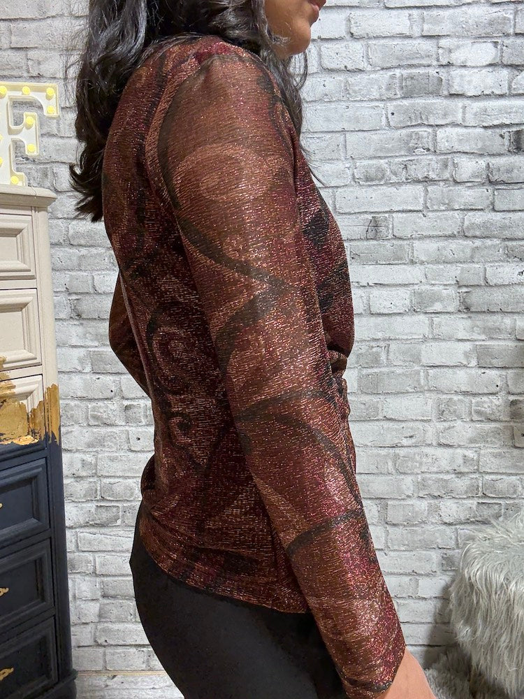 Cross Front Long Sleeve Print Top