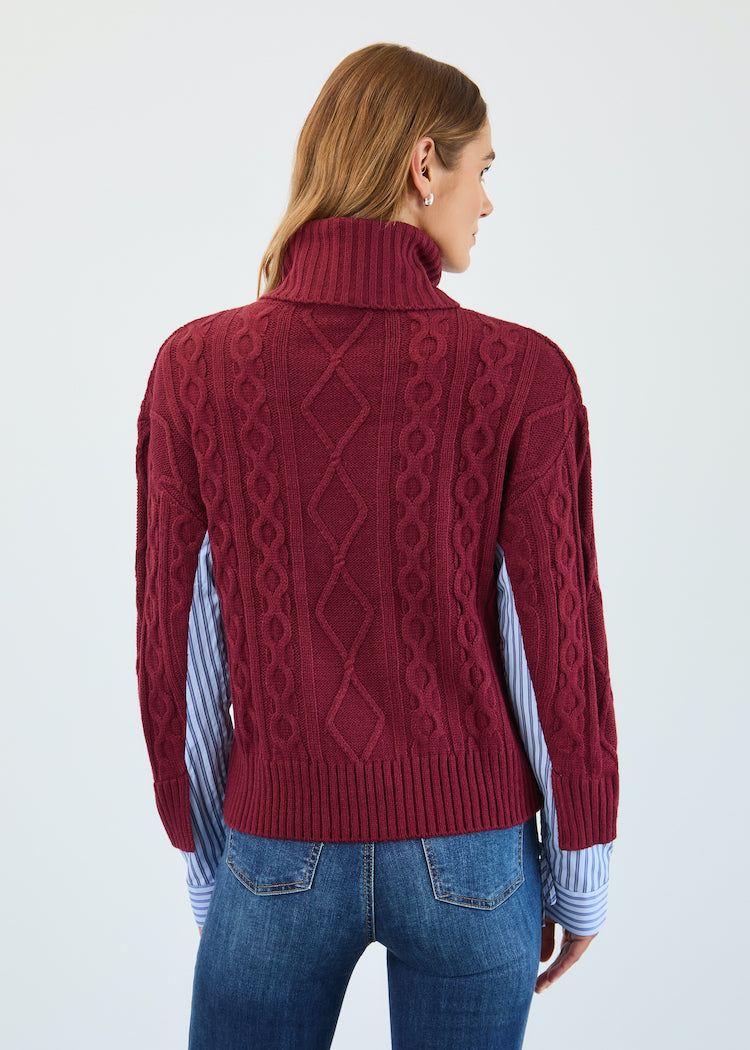 Mixed Material Cable Knit Sweater