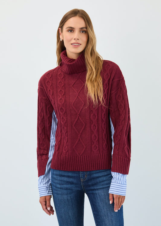 Mixed Material Cable Knit Sweater
