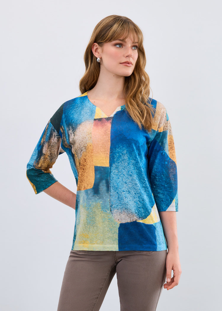 Abstract Print 3/4 Sleeve Top