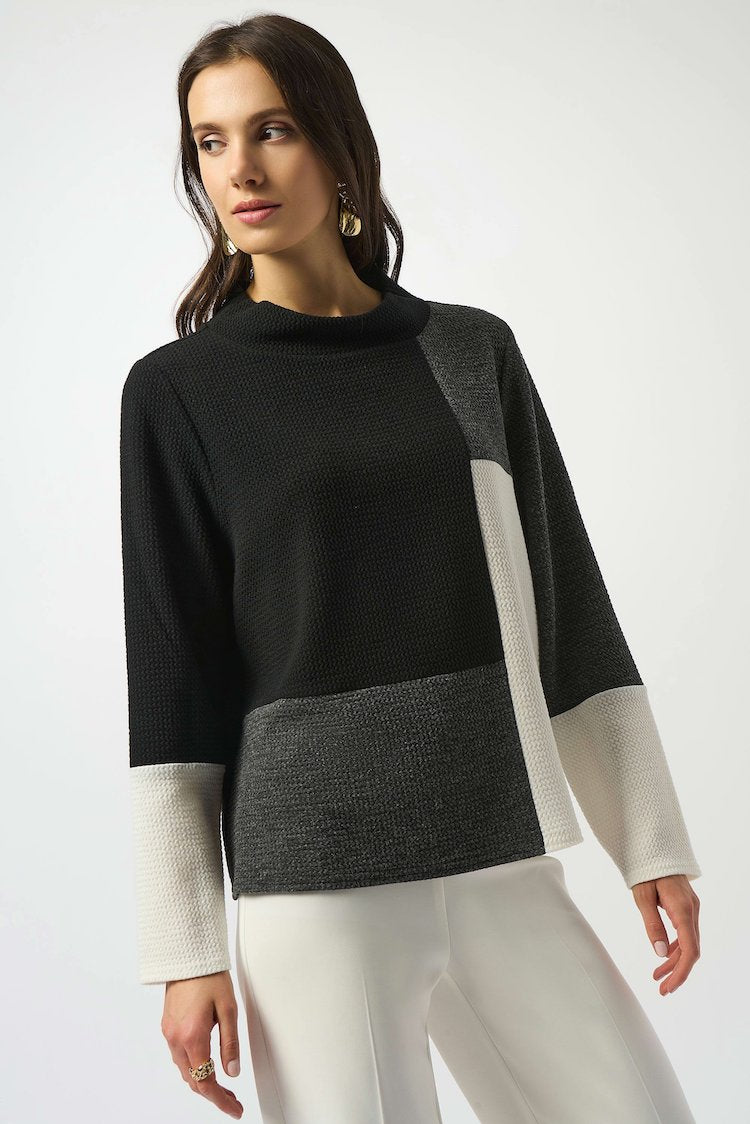 Color-blocked High Neck Pullover