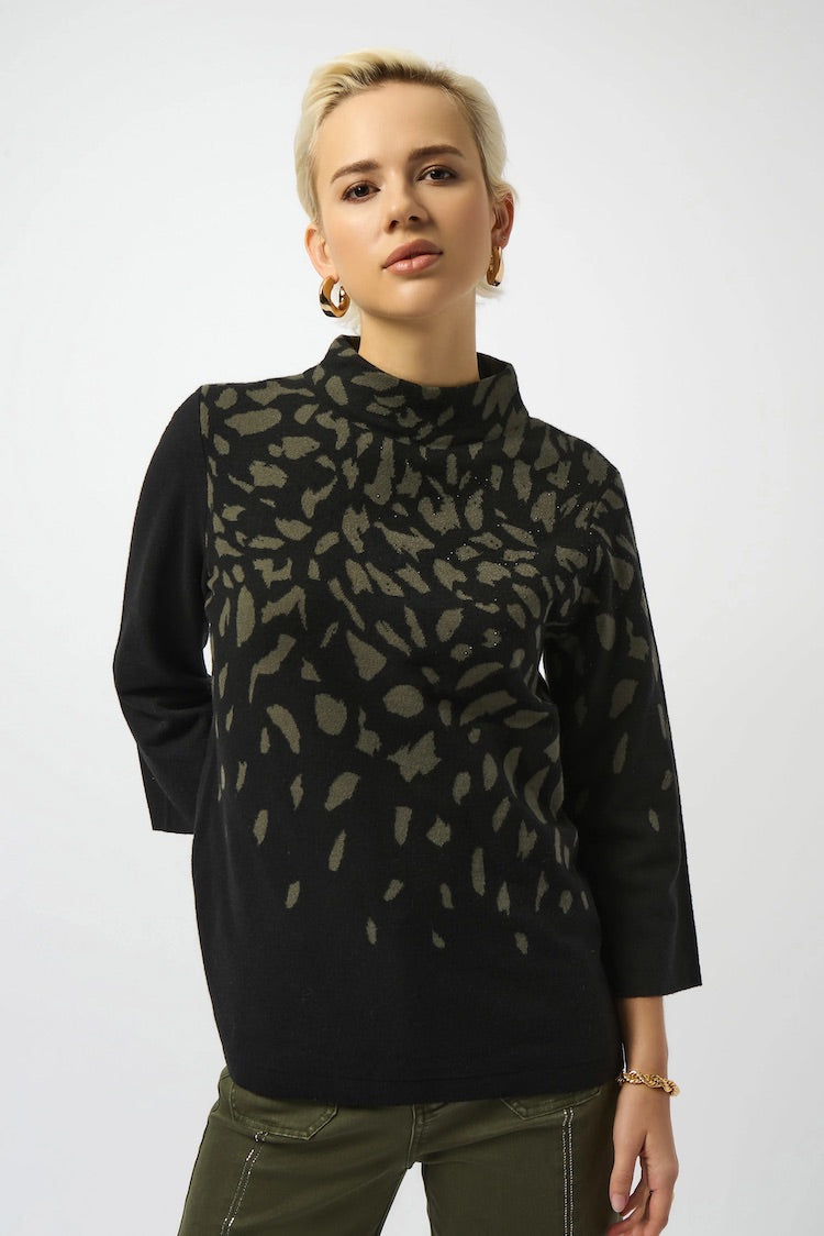 Animal-print Mock Neck Pullover