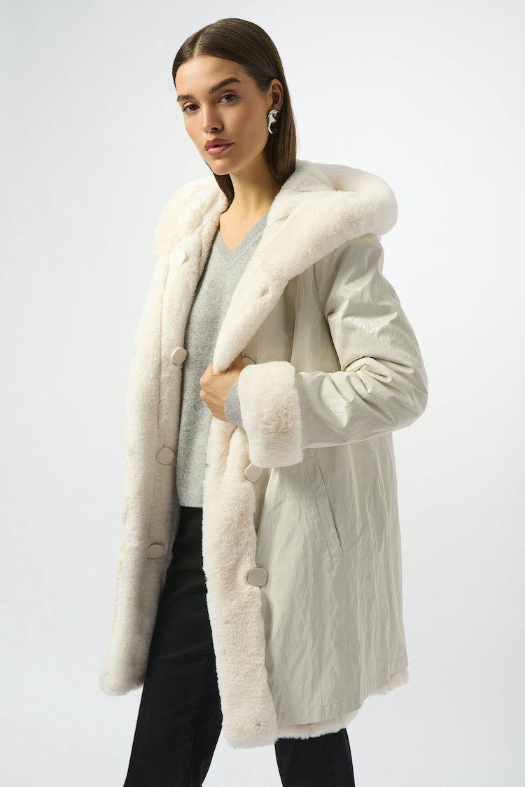 Reversible Collared Hip-length Coat