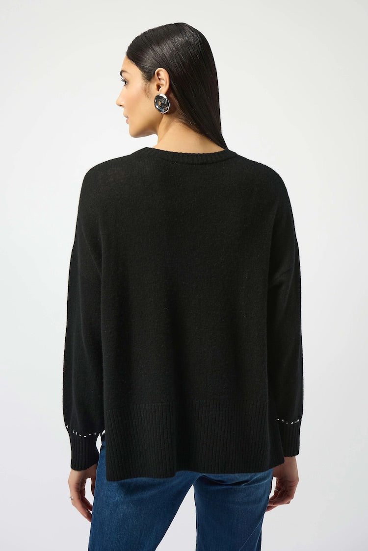 Cashmere Crew Neck Top With Stud Detailing Top