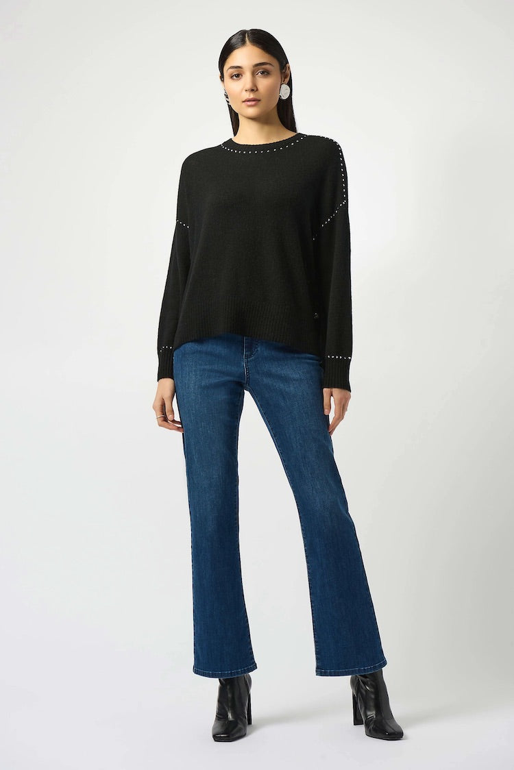 Cashmere Crew Neck Top With Stud Detailing Top