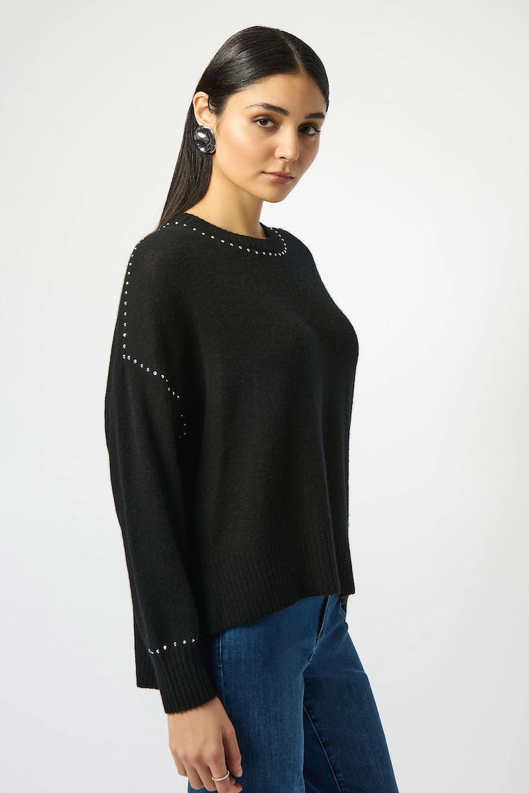 Cashmere Crew Neck Top With Stud Detailing Top