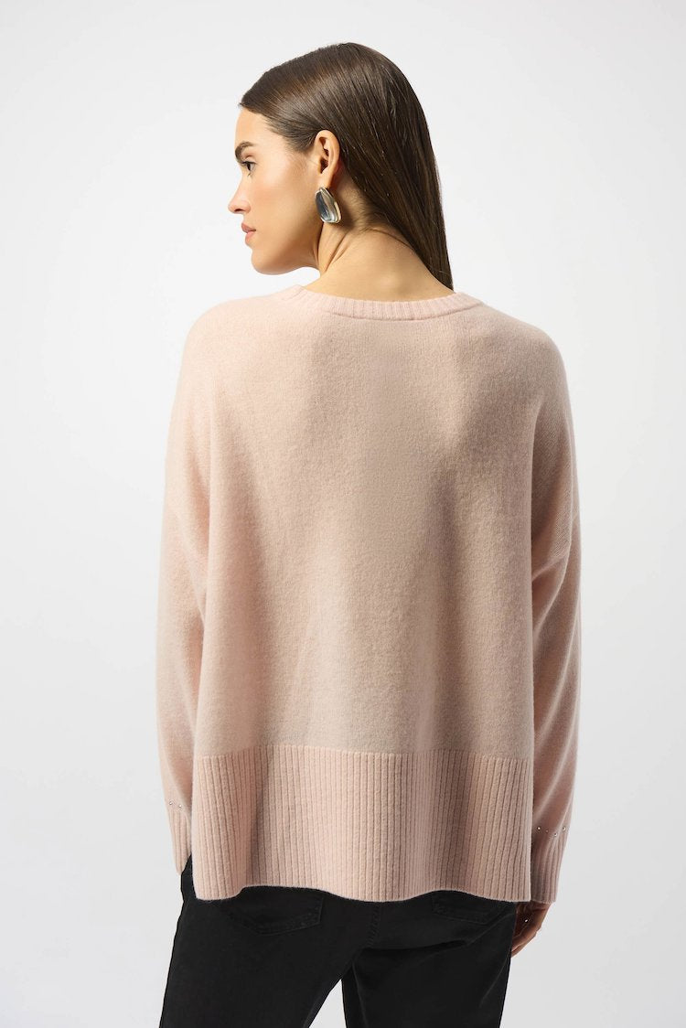 Cashmere Crew Neck Top With Stud Detailing Top