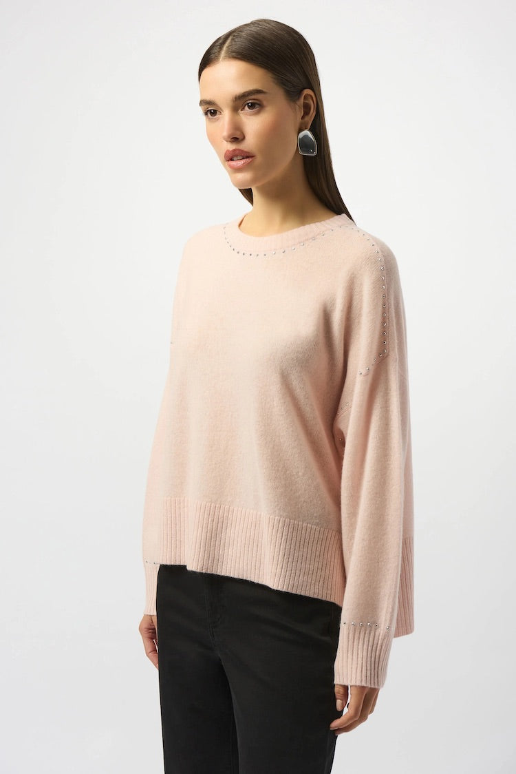 Cashmere Crew Neck Top With Stud Detailing Top