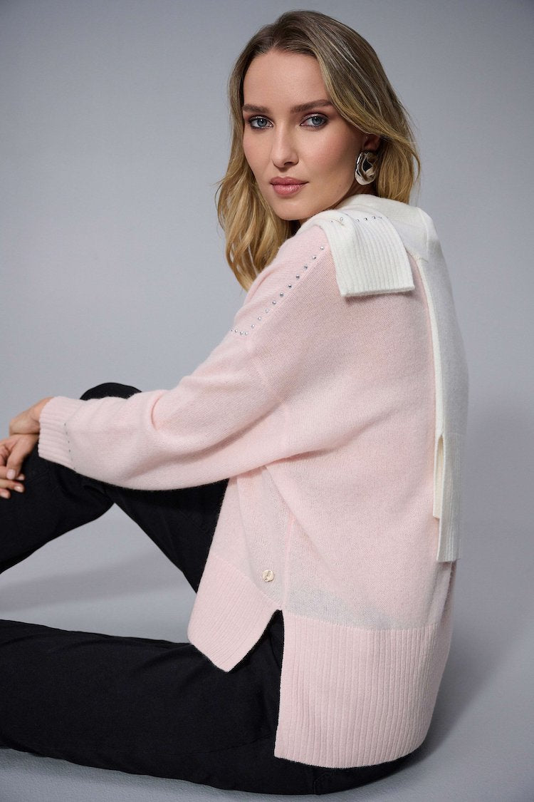 Cashmere Crew Neck Top With Stud Detailing Top