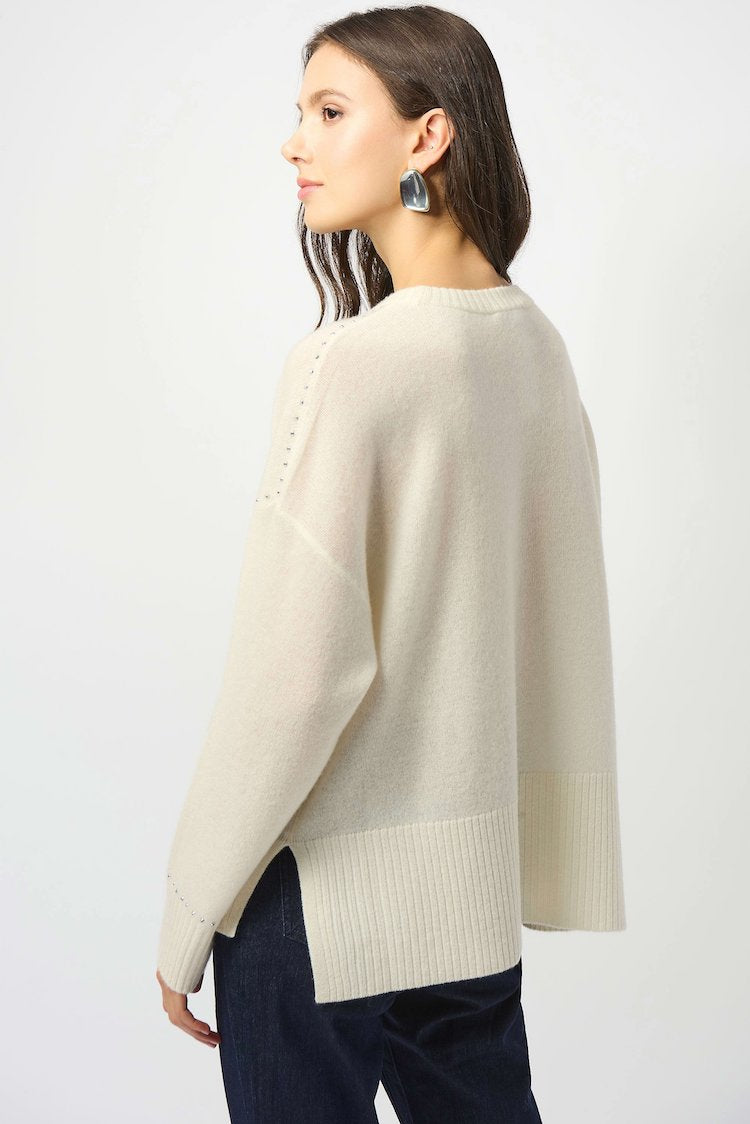 Cashmere Crew Neck Top With Stud Detailing Top