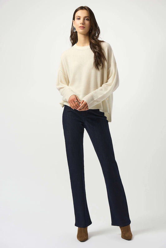 Cashmere Crew Neck Top With Stud Detailing Top