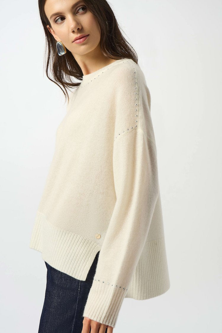 Cashmere Crew Neck Top With Stud Detailing Top