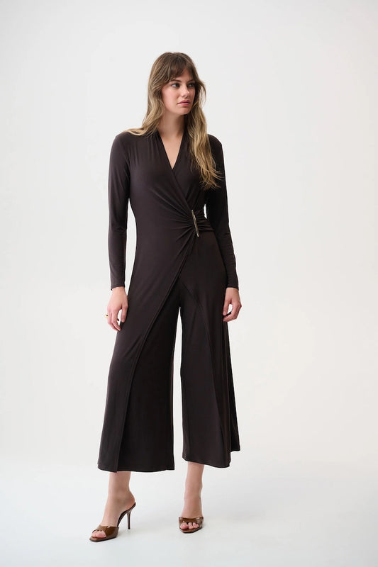 Wide Leg Wrap Jumpsuit with Ornament Detail