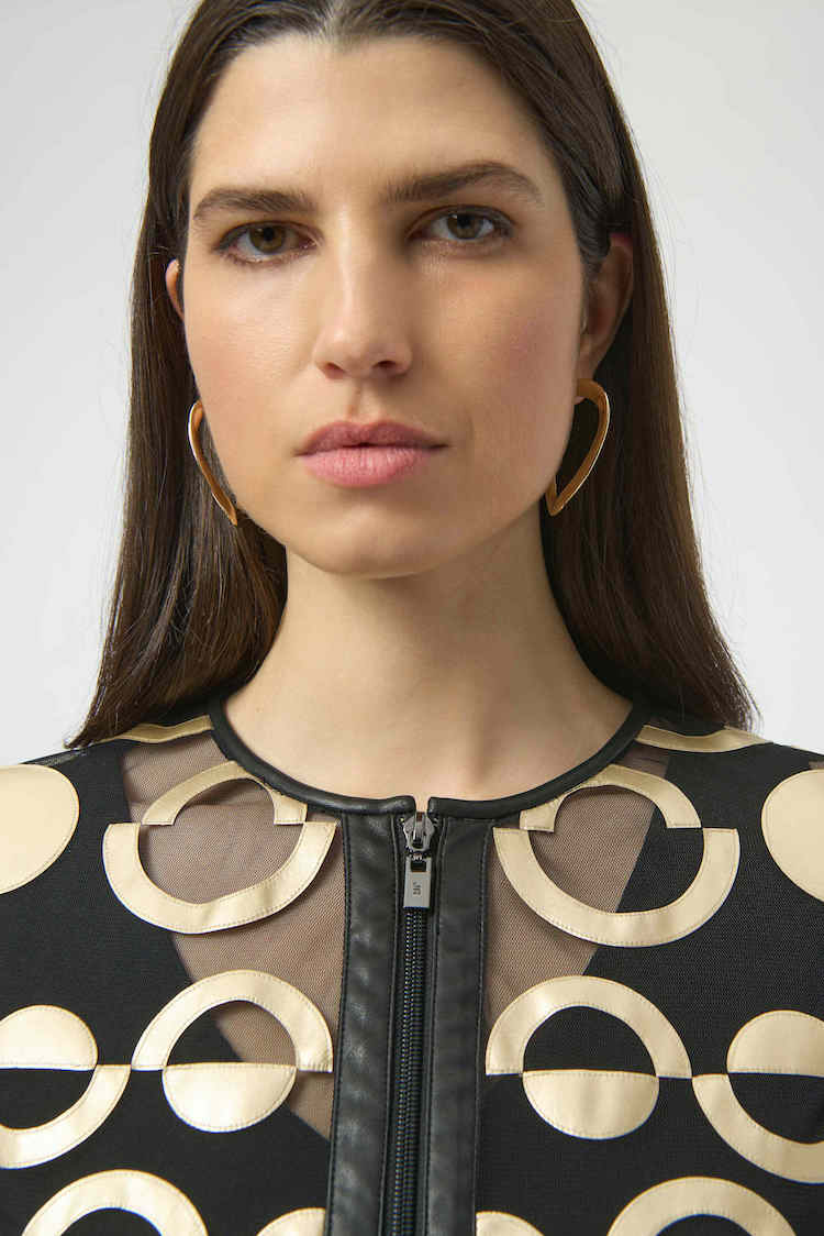 Abstract Zipper Long-sleeve Top