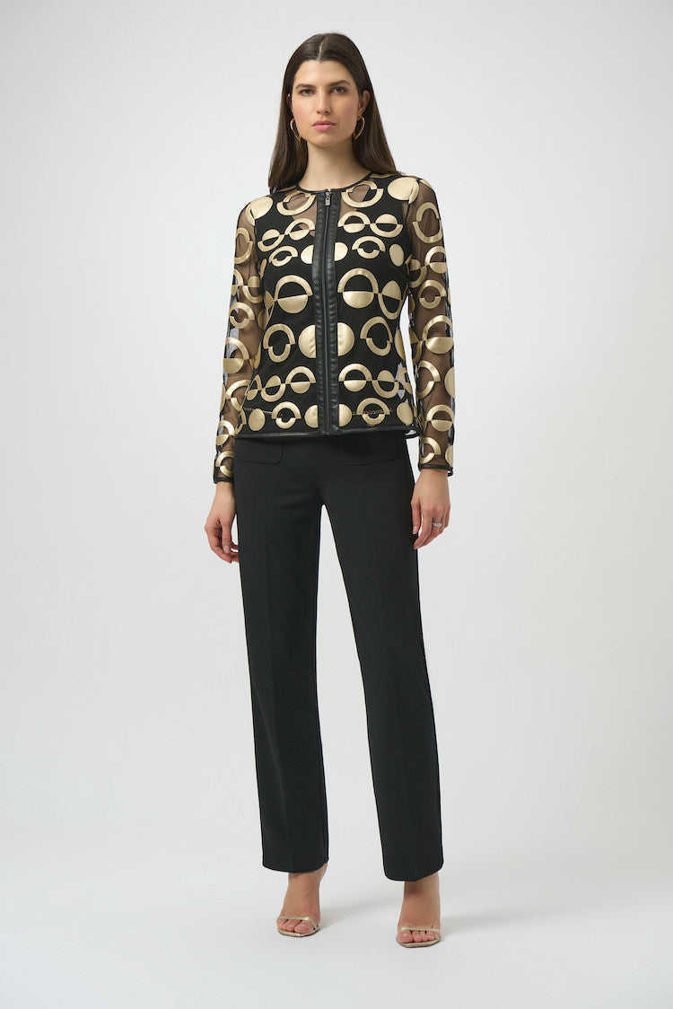 Abstract Zipper Long-sleeve Top