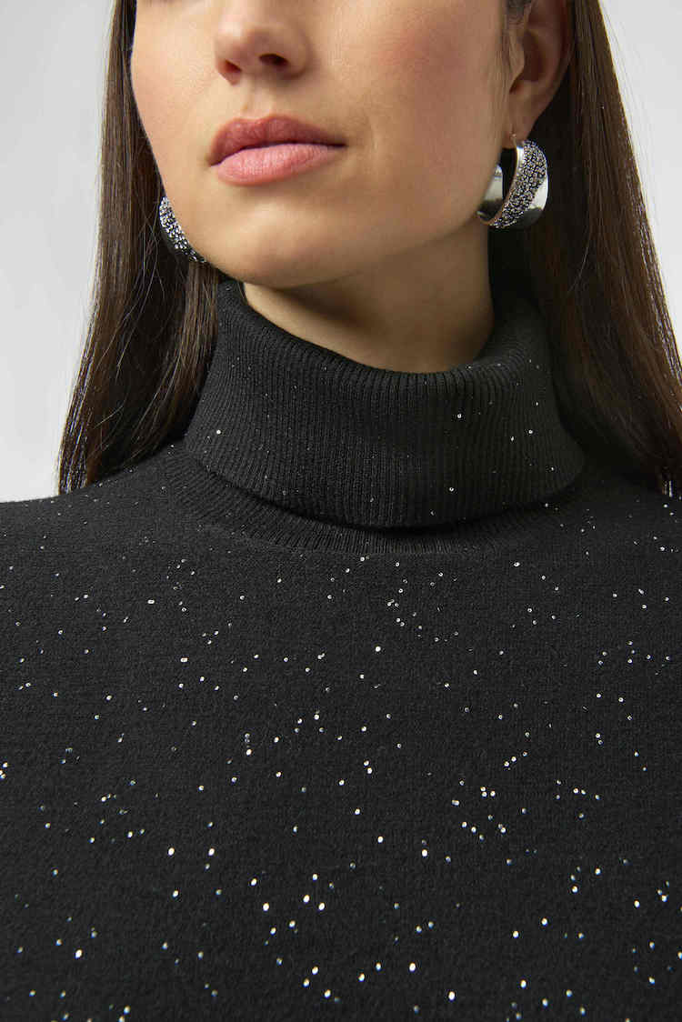 Midi Sequined Knit Turtleneck Dress