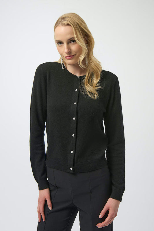 Cashmere Button-Front Crew Neck Cardigan
