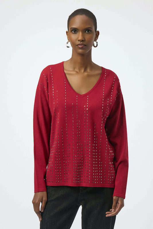 V-neck Pullover With Jewel