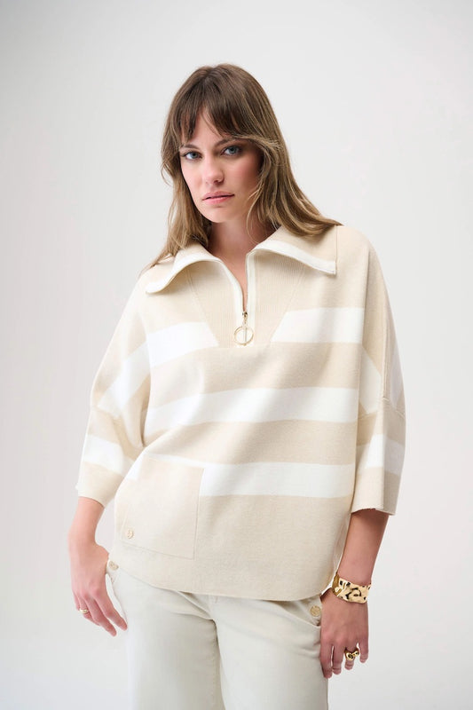 Stripe Boxy Half Zip Sweater