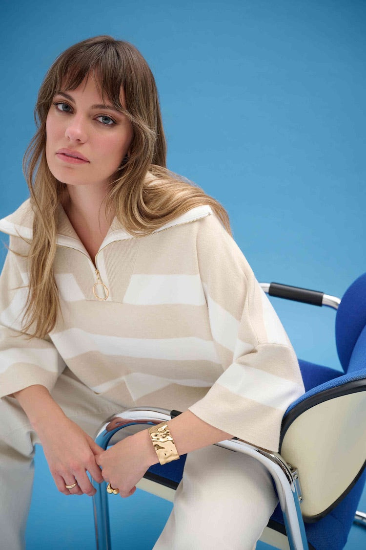 Stripe Boxy Half Zip Sweater