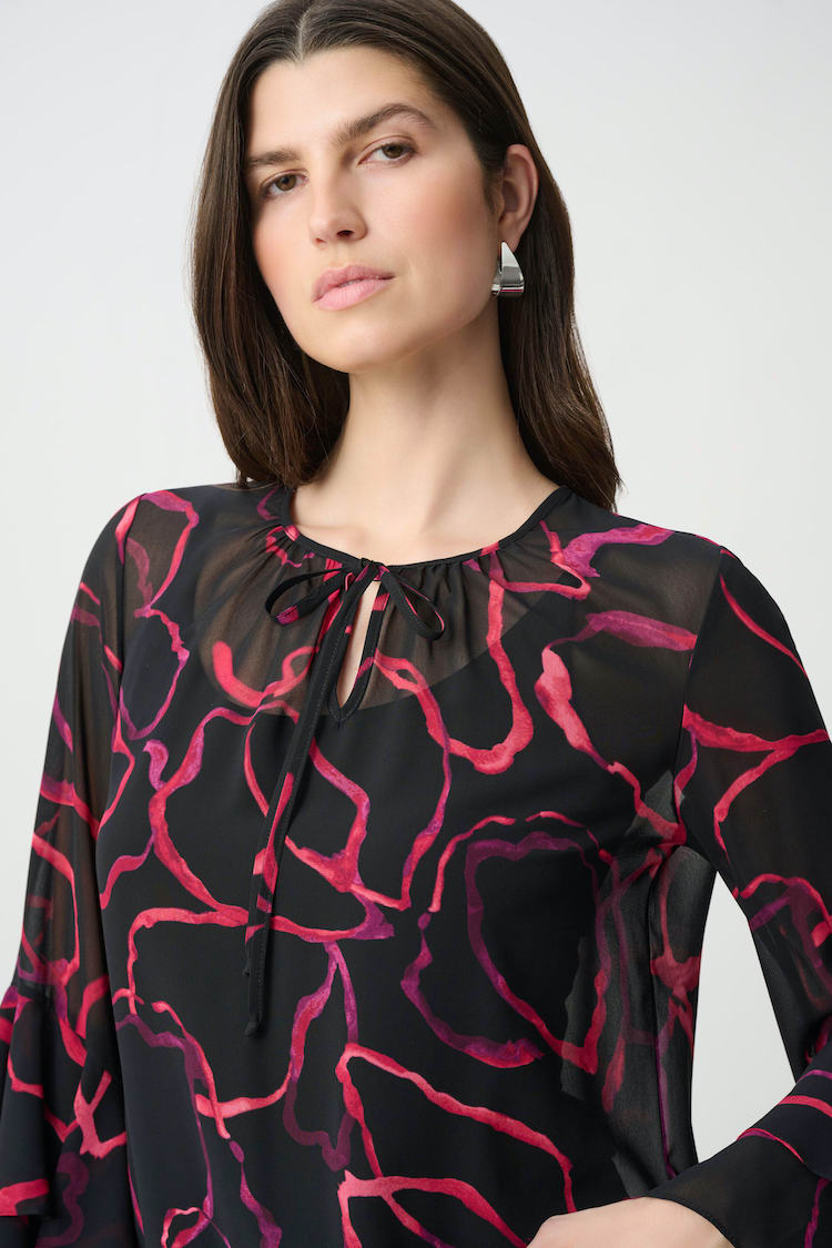 Joseph Ribkoff Floral Chiffon Tie-Neck Top