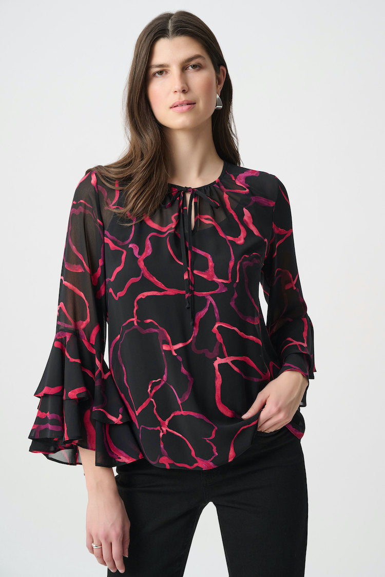 Joseph Ribkoff Floral Chiffon Tie-Neck Top