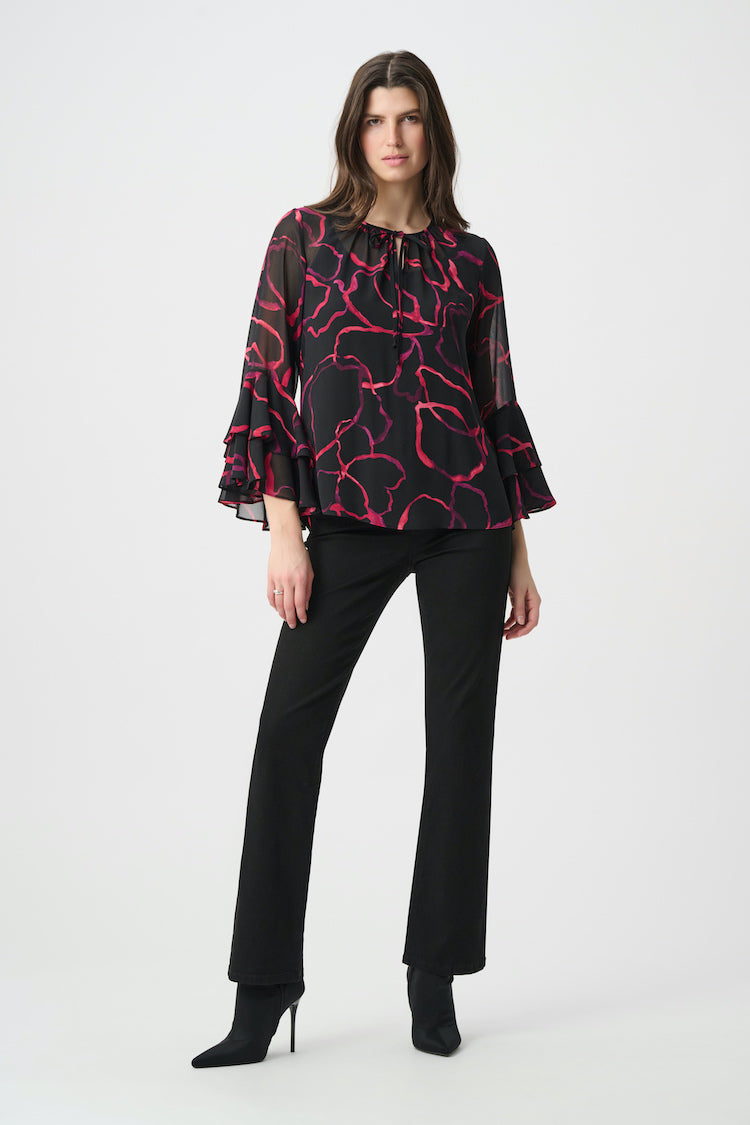 Joseph Ribkoff Floral Chiffon Tie-Neck Top