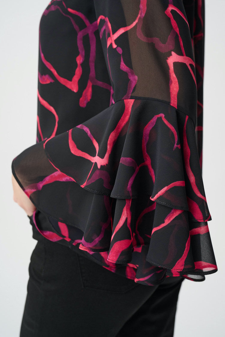 Joseph Ribkoff Floral Chiffon Tie-Neck Top