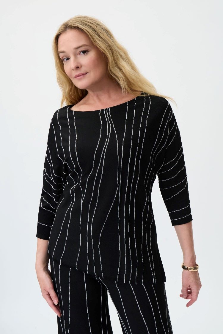 Joseph Ribkoff Style: 231936 black and white abstract knit top front view