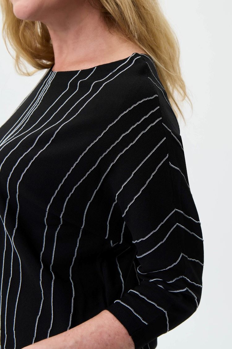 Joseph Ribkoff Style: 231936 black and white abstract knit top side view