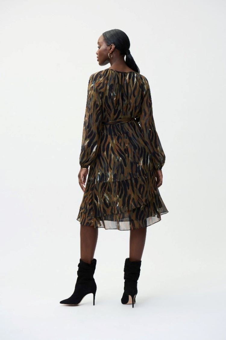 Joseph Ribkoff Style: 224054 olive chiffon abstract dress back view