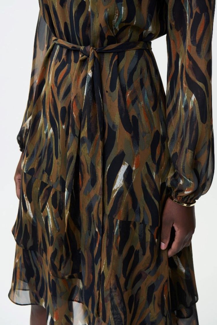 Joseph Ribkoff Style: 224054 olive chiffon abstract dress close up