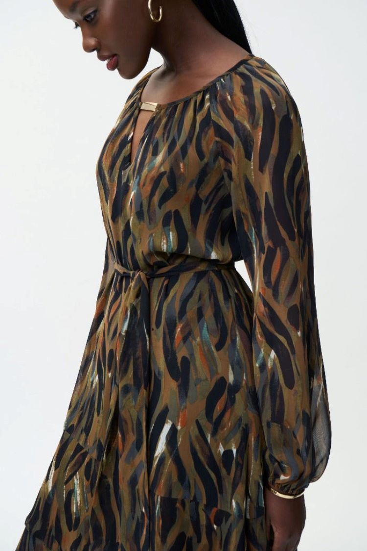 Joseph Ribkoff Style: 224054 olive chiffon abstract dress side view