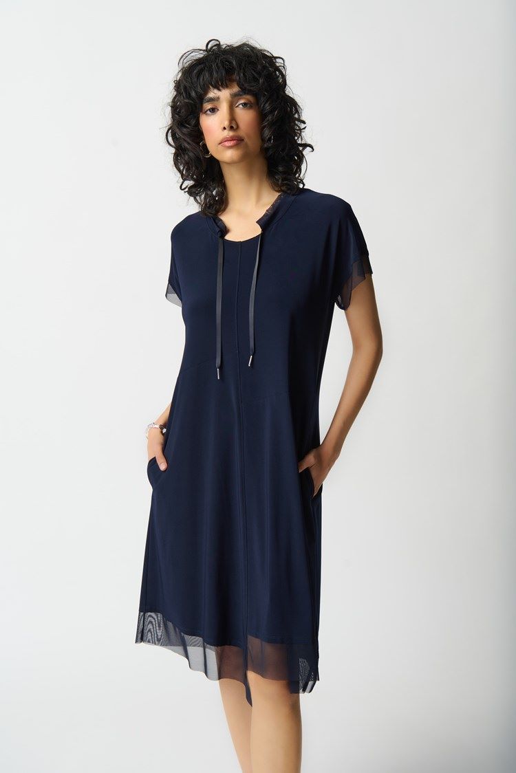 Joseph Ribkoff Style: 241080 Drawstring Tulle Dress front view